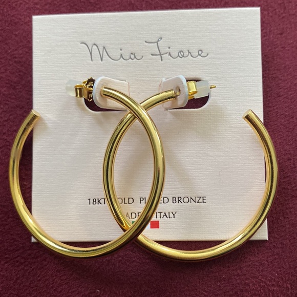 Mia Fiore 18K Gold Plated Bronze 1-1/2" Open Hoops - Picture 2 of 5